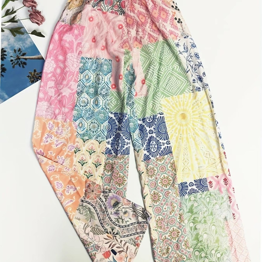 Floral Patchwork Wide Leg Pants